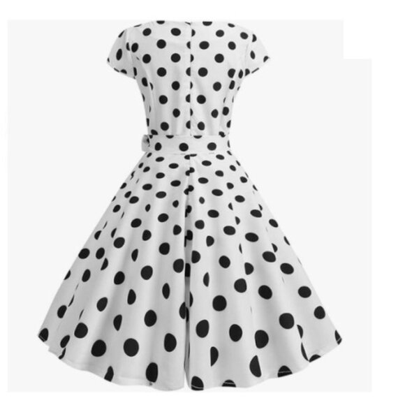 Women's Dress Retro Vintage Swing 1950's Short Sleeve Pokadot Print - Picture 6 of 7